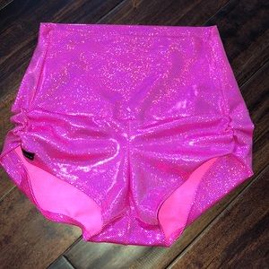 Pink glitter spandex hot pants
